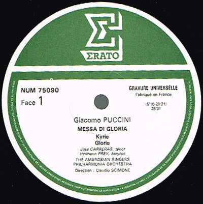 Giacomo Puccini - José Carreras, Hermann Prey, The Ambrosian Singers / Philharmonia Orchestra, Claudio Scimone : Messa Di Gloria (LP)