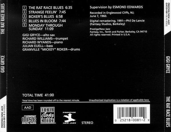 Gigi Gryce Featuring Richard Williams : The Rat Race Blues (CD, Album, RE, RM)