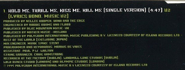 U2 : Hold Me, Thrill Me, Kiss Me, Kill Me (Original Music From The Motion Picture Batman Forever) (CD, Single, Dis)