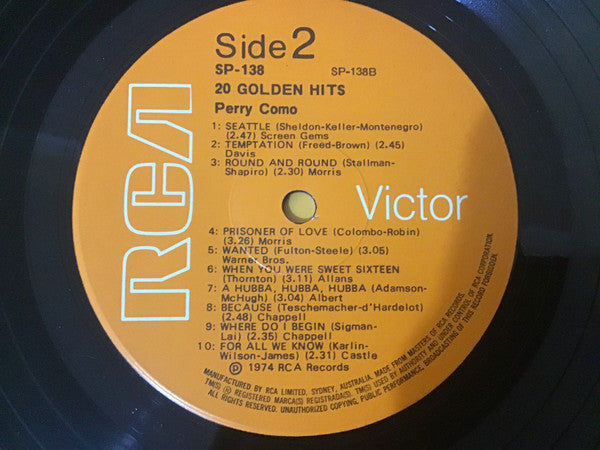 Perry Como : 20 Golden Hits (LP, Comp, RE)