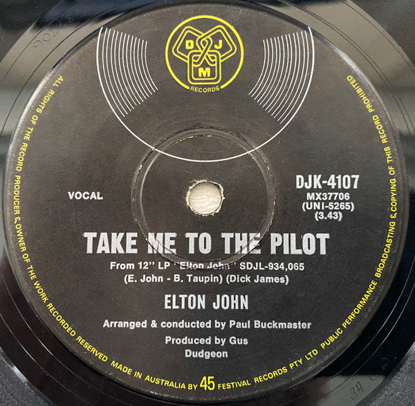 Elton John : Your Song (7", Single)