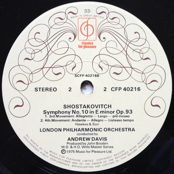 Dmitri Shostakovich - London Philharmonic Orchestra Conducted By Andrew Davis : Symphony No.10 (LP)