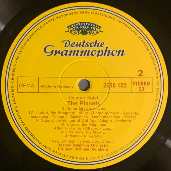 Gustav Holst - William Steinberg • Boston Symphony Orchestra : Die Planeten = The Planets (LP, Album)
