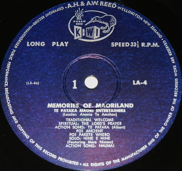 Te Pataka Maori Entertainers : Memories Of Maoriland (10")