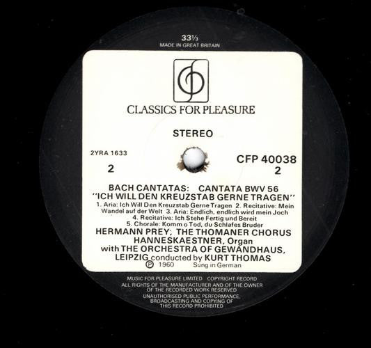 Hermann Prey, Thomanerchor / Gewandhausorchester Leipzig / Kurt Thomas : Bach Cantatas BWV 82 Ich Habe Genug / BWV 56 Ich Will Den Kreuzstab Gerne Tragen (LP, Album, RE)