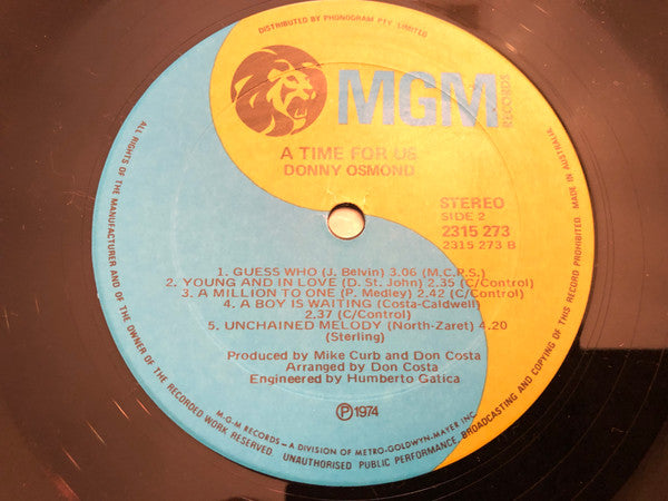 Donny Osmond : A Time For Us (LP, Album)