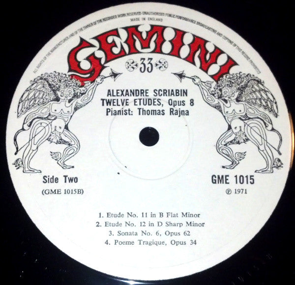 Thomas Rajna, Alexander Scriabine : Thomas Rajna Plays The Scriabin Etudes (LP)