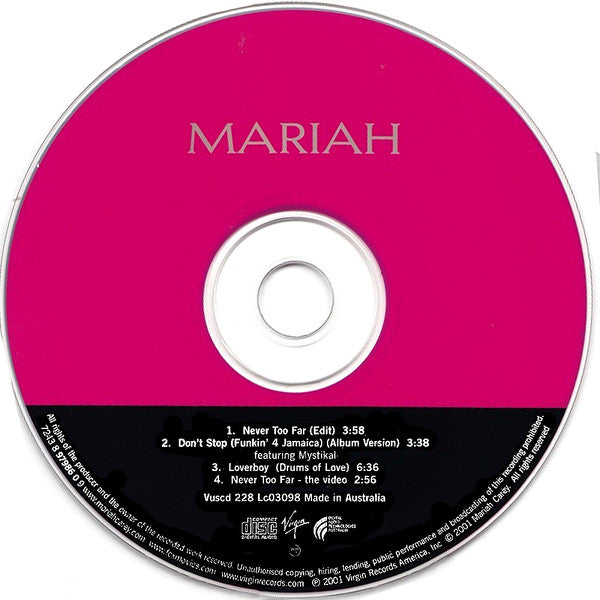 Mariah Carey Featuring Mystikal : Never Too Far / Don't Stop (Funkin' 4 Jamaica) (CD, Single, Enh)