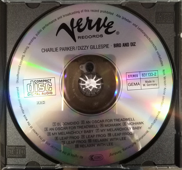 Charlie Parker / Dizzy Gillespie : Bird And Diz (CD, Album, RE, RM, PMD)