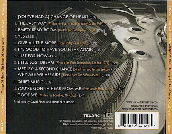 Michael Feinstein, Andre Previn* : Change Of Heart: The Songs Of Andre Previn (CD, Album)