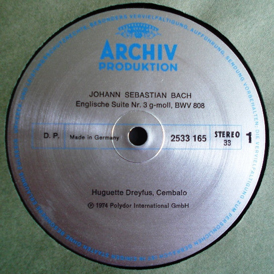 Johann Sebastian Bach, Huguette Dreyfus : Englische Suiten = English Suites = Suites Anglaises · Nos. 3-4 ·BWV 808-809 (LP, Gat)