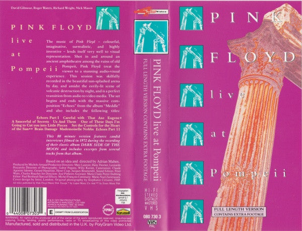 Pink Floyd : Live At Pompeii (Full Length Version Contains Extra Footage) (VHS, RE, PAL)