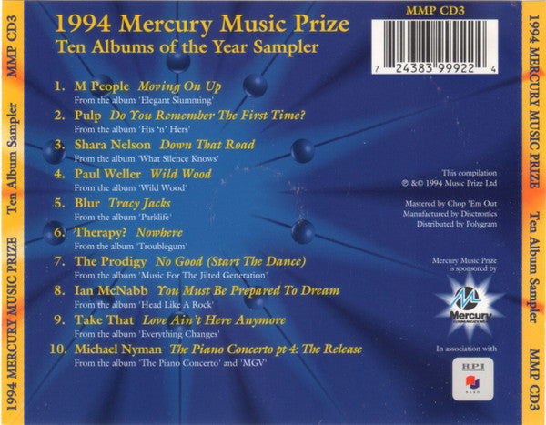 Various : 1994 Mercury Music Prize Ten Albums Of The Year Sampler (CD, Comp, Ltd, Smplr)