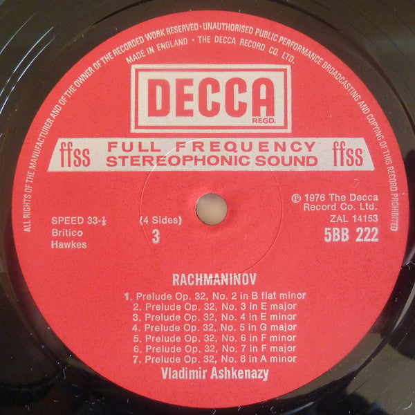 Sergei Rachmaninov*, Vladimir Ashkenazy : 24 Preludes (2xLP, Gat)