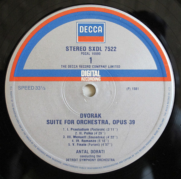 Antonín Dvořák, Antal Dorati, Detroit Symphony Orchestra : Czech Suite / Prague Waltzes (LP)