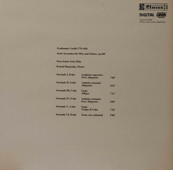 Ferdinando Carulli - Peter-Lukas Graf, Konrad Ragossnig : Sechs Serenaden Für Flöte Und Gitarre Op.109 (LP, Album)