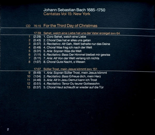 Bach*, Gardiner* : Cantatas Vol. 15 : New York (CD, Album)