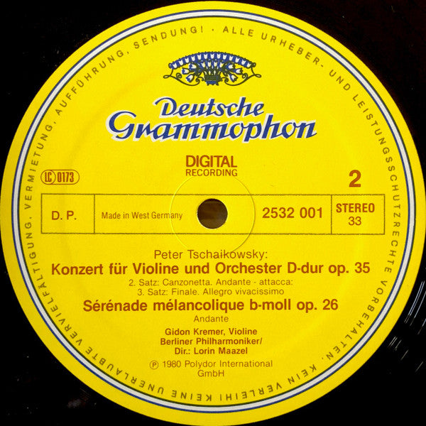 Peter Tschaikowsky*, Gidon Kremer, Berliner Philharmoniker, Lorin Maazel : Violinkonzert, Sérénade Mélancolique (LP)