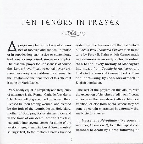 Placido Domingo, Mario Lanza, Ben Heppner, Luciano Pavarotti : Ten Tenors In Prayer (CD, Comp)