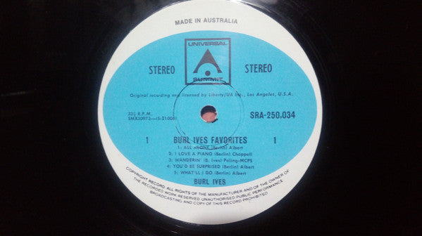 Burl Ives : Burl Ives Favourites (LP)