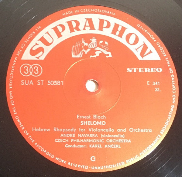 Schumann*, Bloch*, André Navarra, Czech Philharmonic Orchestra* Conductor: Karel Ančerl : Concerto For Violoncello / Schelomo (LP)