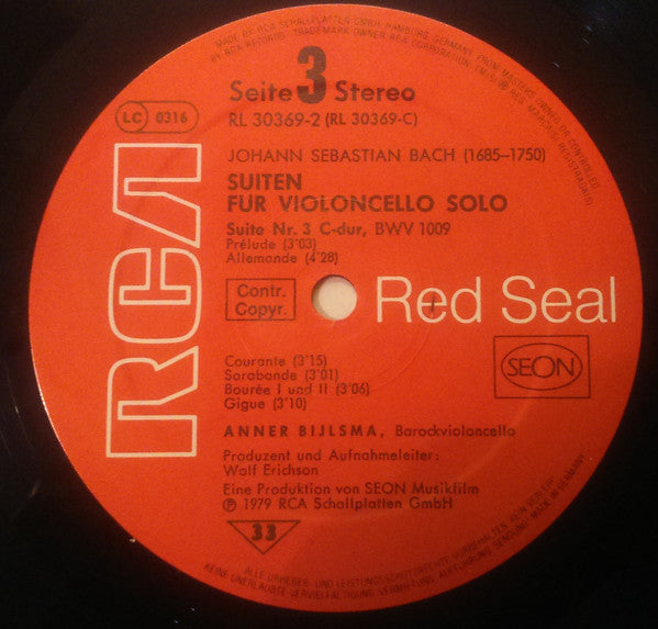 Johann Sebastian Bach, Anner Bijlsma* : 6 Suites A Violoncello Solo Senza Basso (3xLP + Box)