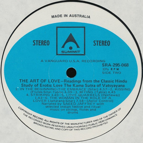 Saeed Jaffrey : The Art Of Love - Readings From The Classic Hindu Study Of Erotic Love The Karma Sutra Of Vatsyayana (LP)