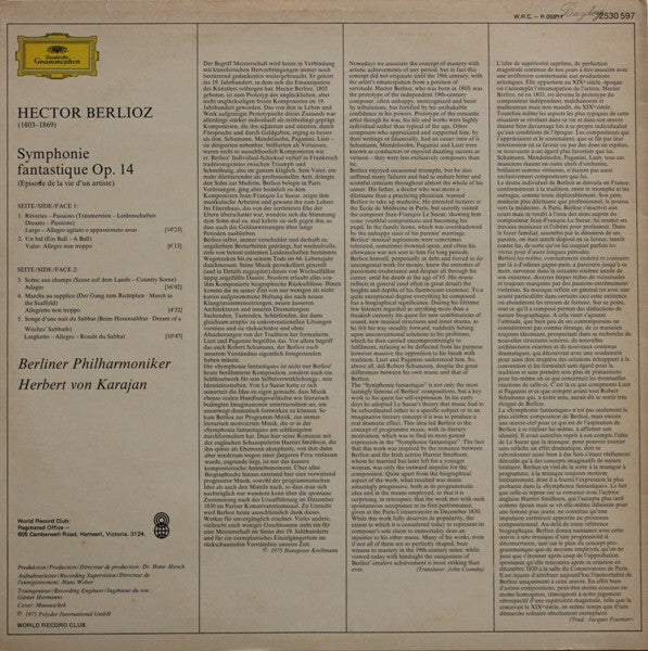Hector Berlioz - Berliner Philharmoniker · Karajan* : Symphonie Fantastique (LP, Album, Club)