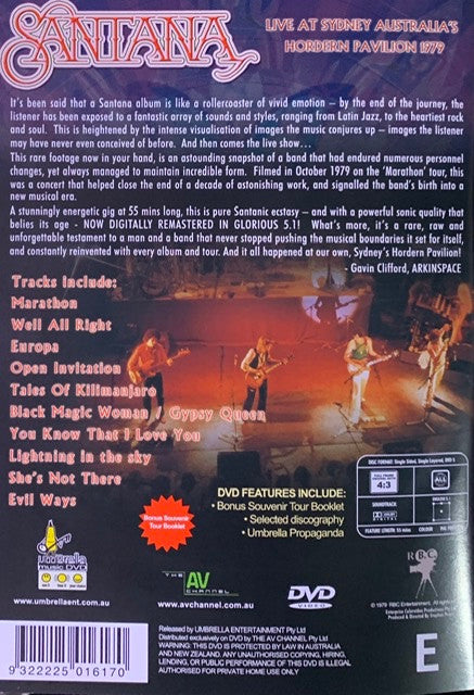 Santana : Live At Sydney's Hordern Pavilion (DVD, RM, PAL)