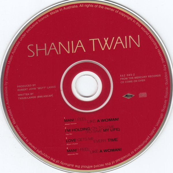 Shania Twain : Man! I Feel Like A Woman! (CD, Single, Enh, Dig)
