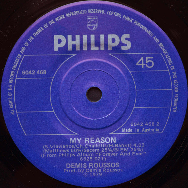 Demis Roussos : My Friend The Wind / My Reason (7", Single)