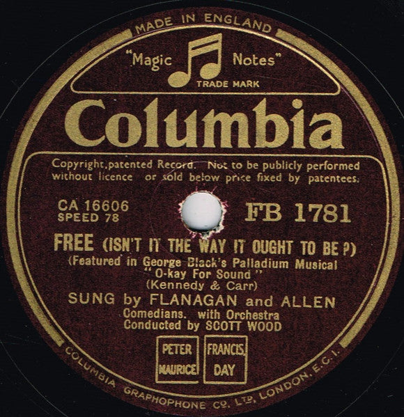 Flanagan And Allen : Home Town / Free (Shellac, 10")