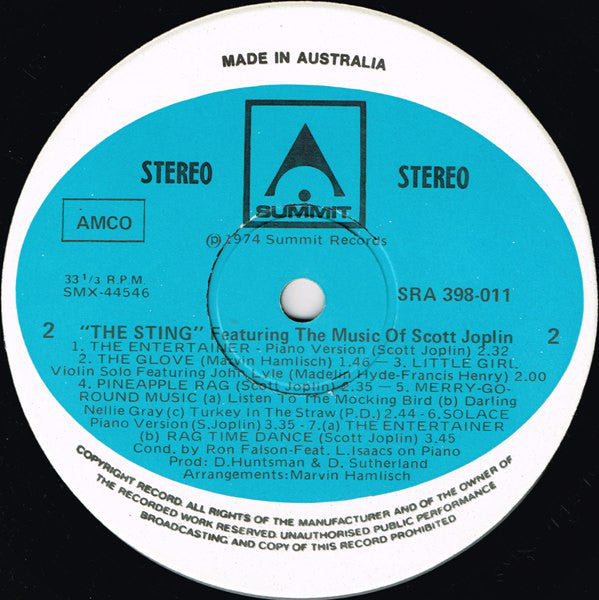 Ron Falson : Music From The Sting: Featuring The Music Of Scott Joplin (LP)