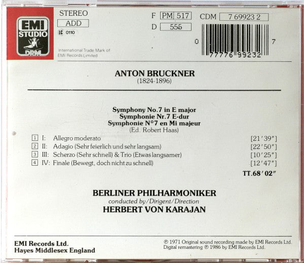 Bruckner* - Berliner Philharmoniker, Herbert von Karajan : Symphonie No.7 (CD)