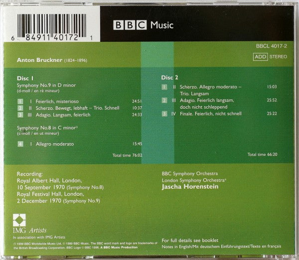 Bruckner* - Horenstein*, BBC Symphony Orchestra, London Symphony Orchestra : Symphonies Nos. 8 & 9 (2xCD, RM)