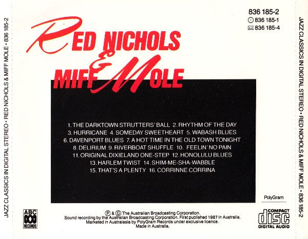 Red Nichols And Miff Mole : Great Original Performances - 1925 To 1930 (CD, Comp, RE)