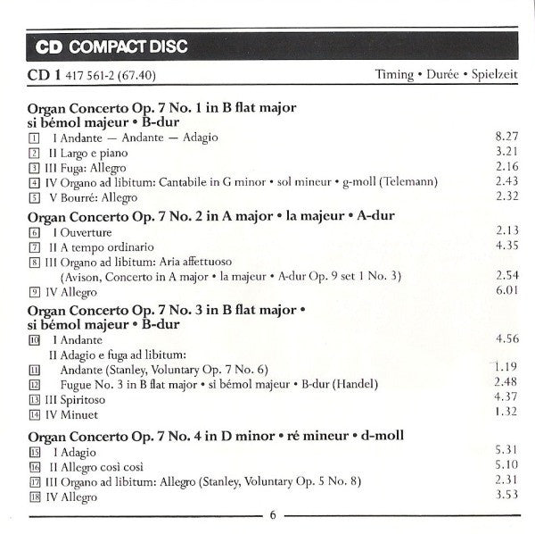 Handel*, Concertgebouw Chamber Orchestra, Peter Hurford, Joshua Rifkin : Organ Concertos, Op. 7 (2xCD)