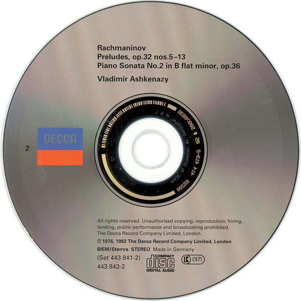 Rachmaninov* - Vladimir Ashkenazy : 24 Preludes - Sonata No. 2 (2xCD, Comp, RE, RM)