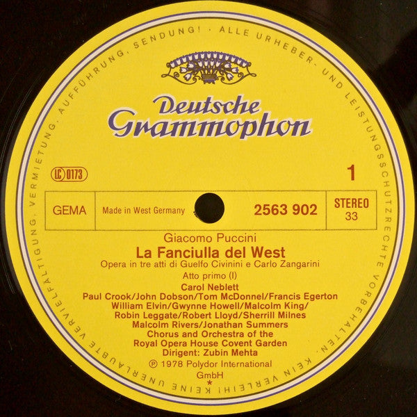 Giacomo Puccini : Zubin Mehta, Orchestra Of The Royal Opera House, Covent Garden, Chorus Of The Royal Opera House, Covent Garden : La Fanciulla Del West (3xLP + Box)