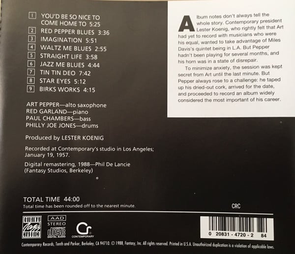 Art Pepper : Art Pepper Meets The Rhythm Section (CD, Album, Club, RE, RM)