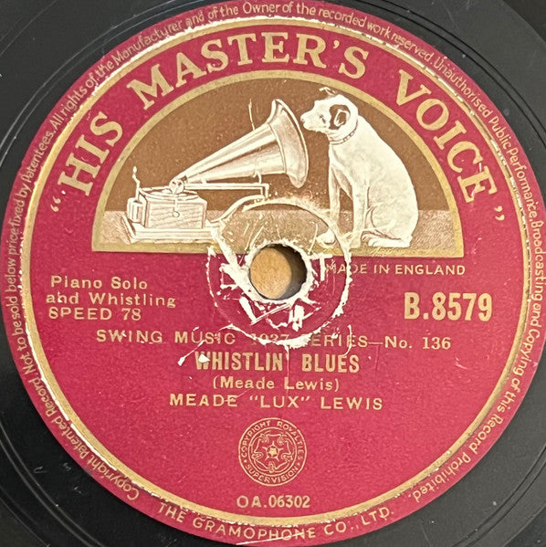 Meade "Lux" Lewis : Honky Tonk Train Blues / Whistlin' Blues (Shellac, 10", RP)
