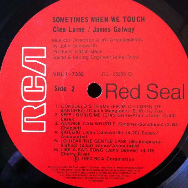Cleo Laine & James Galway : Sometimes When We Touch (LP, Album)