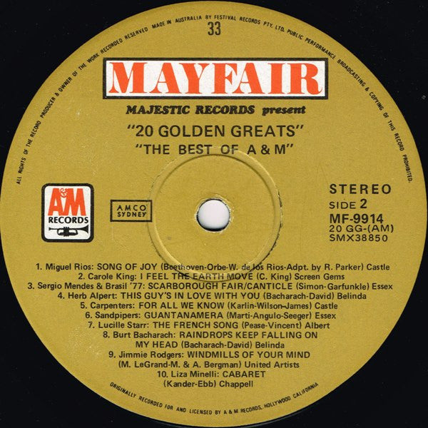 Various : 20 Golden Greats: The Best Of A&M Records (LP, Comp)