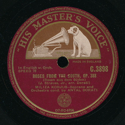 Miliza Korjus : Artist's Life, Op. 316 / Roses From Down South (Shellac, 12")