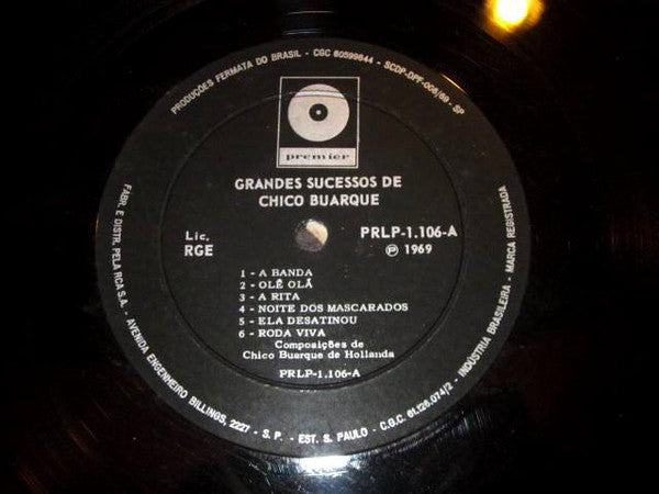 Chico Buarque : Grandes Sucessos De Chico Buarque (LP, Comp)