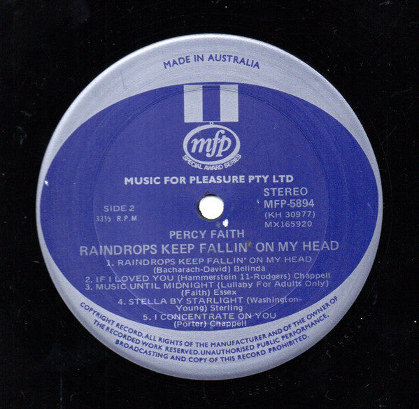 Percy Faith : Raindrops Keep Fallin' On My Head (LP, Album)