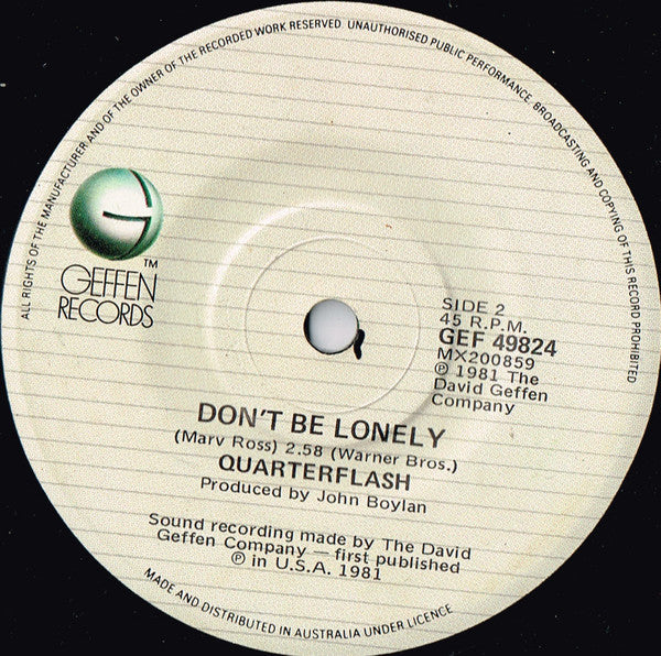 Quarterflash : Harden My Heart (7", Single)