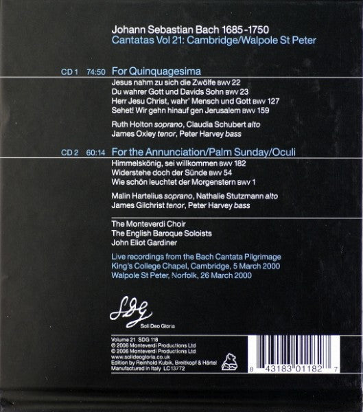 Bach* - Gardiner* : Cantatas Vol. 21: Cambridge / Walpole St Peter (2xCD)