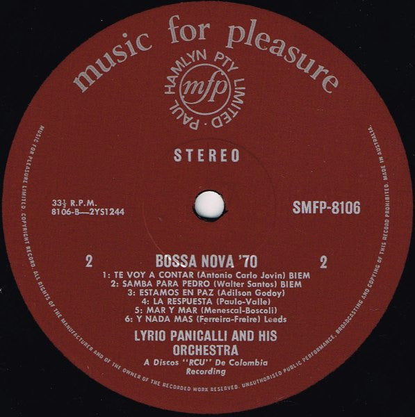 Lyrio Panically And His Orchestra* : Bossa Nova 70 (LP, Album, RE)
