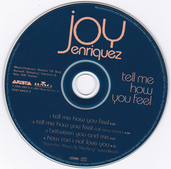 Joy Enriquez : Tell Me How You Feel (CD, Single)